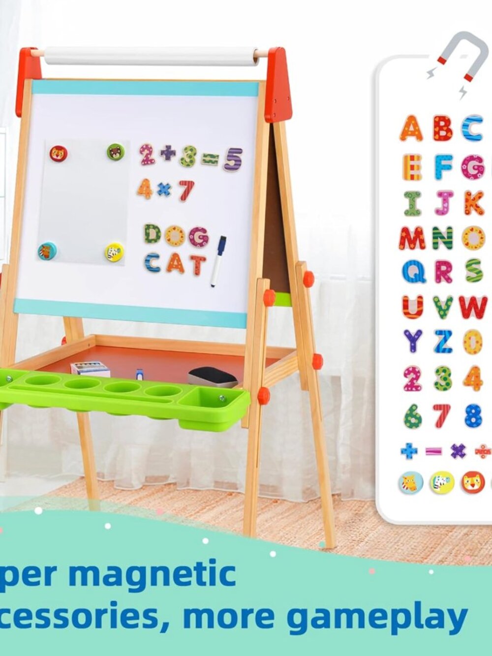 Large Magnetic Drawing Board, Montessori Double-Sided Easel Toy - Picture 14 of 14